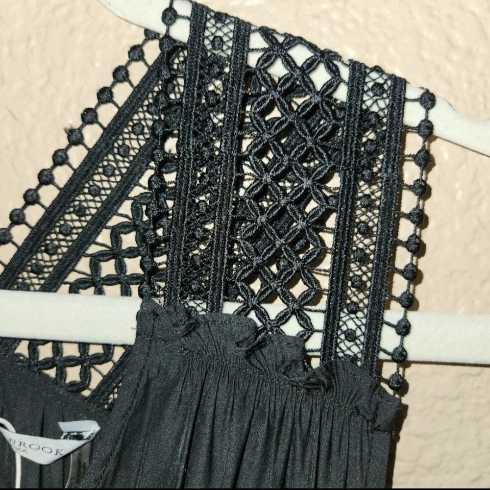 Ramy Brook Samantha Crochet Straps L Elegant Black Sleeveless High Low Dress - Picture 3 of 13